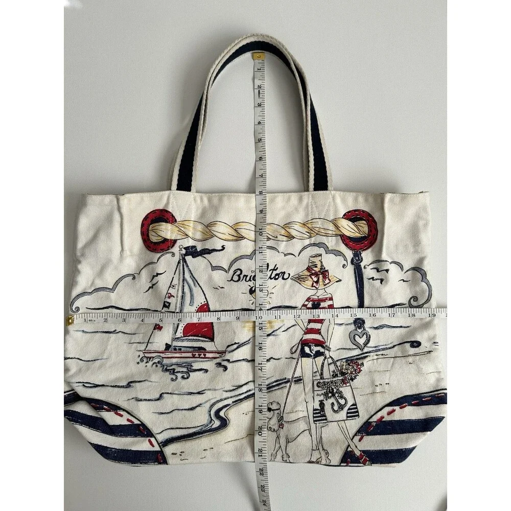 BRIGHTON Nautical Beach Canvas Shopper Tote Bag Red/White/Blue Anchor Sailboat